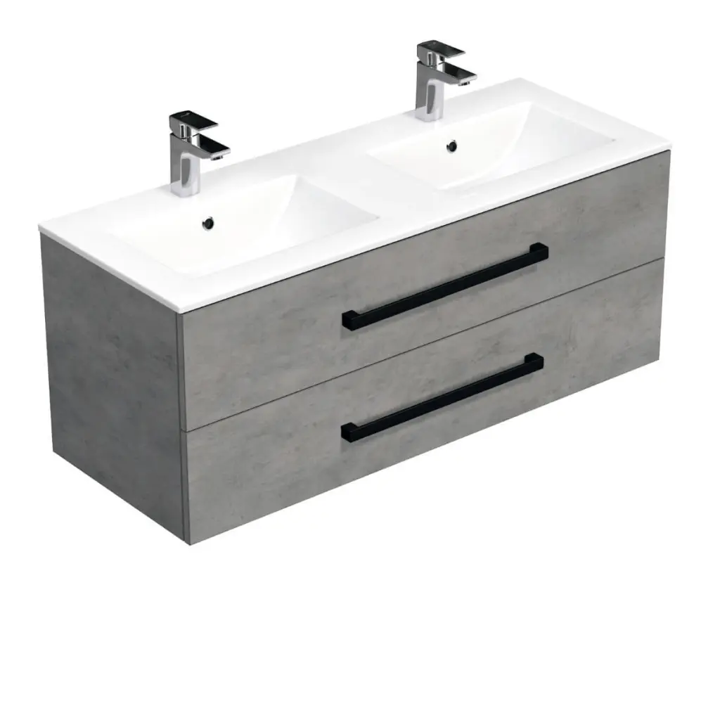 Koupelnová skříňka s černou úchytkou a umyvadlem SAT Cube Way 120x53x46 cm beton mat CUBE46C1202BEMOD CUBE46C1202BEMOD