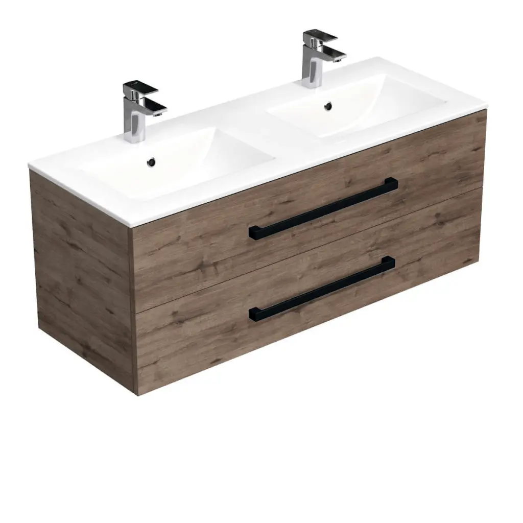 Koupelnová skříňka s černou úchytkou a umyvadlem SAT Cube Way 120x53x46 cm dub Wellington mat CUBE46C1202DWMOD CUBE46C1202DWMOD