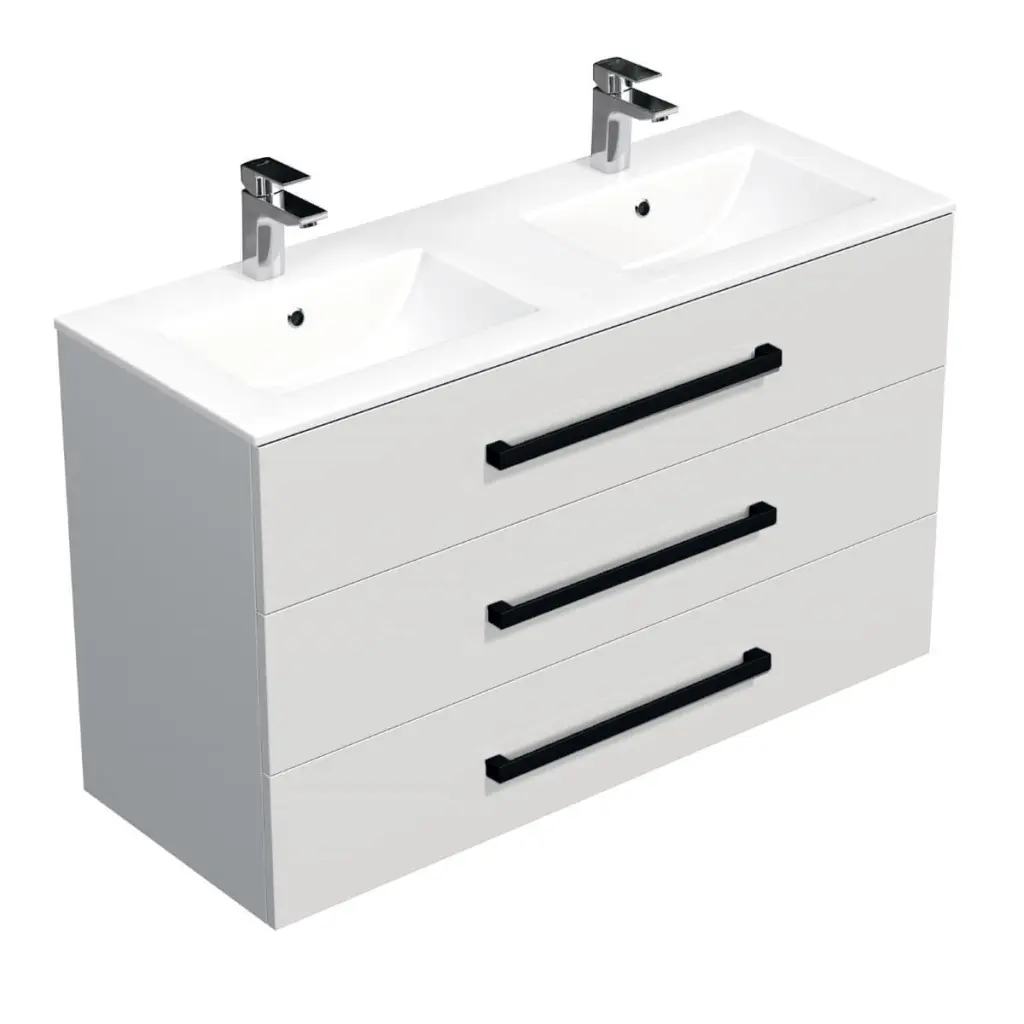 Koupelnová skříňka s černou úchytkou a umyvadlem SAT Cube Way 120x76,5x46 cm bílá lesk CUBE46C1203BIMOD CUBE46C1203BIMOD