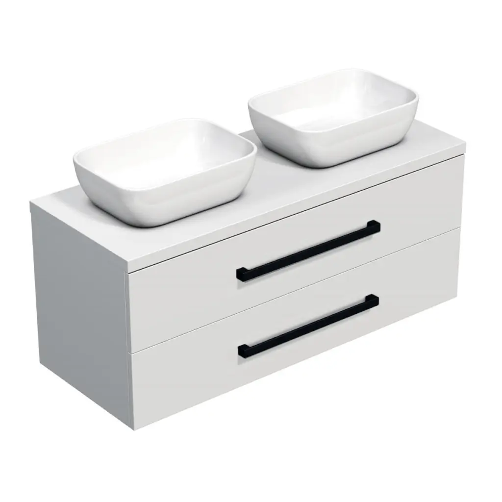 Koupelnová skříňka s černou úchytkou a krycí deskou SAT Cube Way 120x71x46 cm bílá lesk CUBE46C1203BISAT45 CUBE46C1203BISAT45