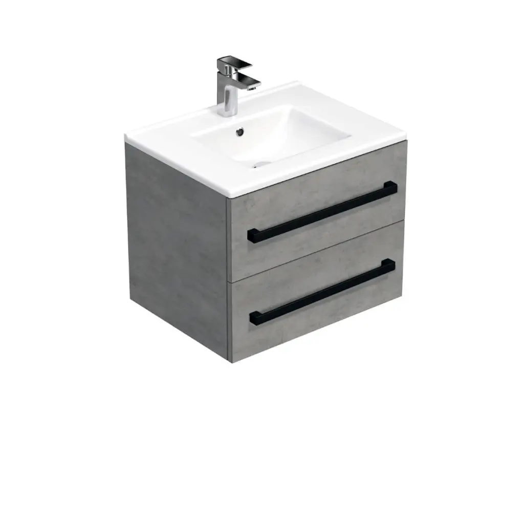 Koupelnová skříňka s černou úchytkou a umyvadlem SAT Cube Way 60x53x46 cm beton mat CUBE46C602BEMOD CUBE46C602BEMOD