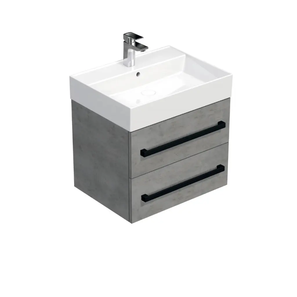 Koupelnová skříňka s černou úchytkou a umyvadlem SAT Cube Way 60x47,5x46 cm beton mat CUBE46C602BESAT CUBE46C602BESAT