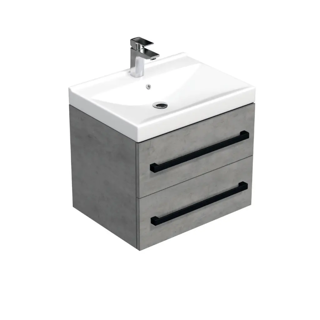Koupelnová skříňka s černou úchytkou a umyvadlem SAT Cube Way 60x53x46 cm beton mat CUBE46C602BEVER CUBE46C602BEVER