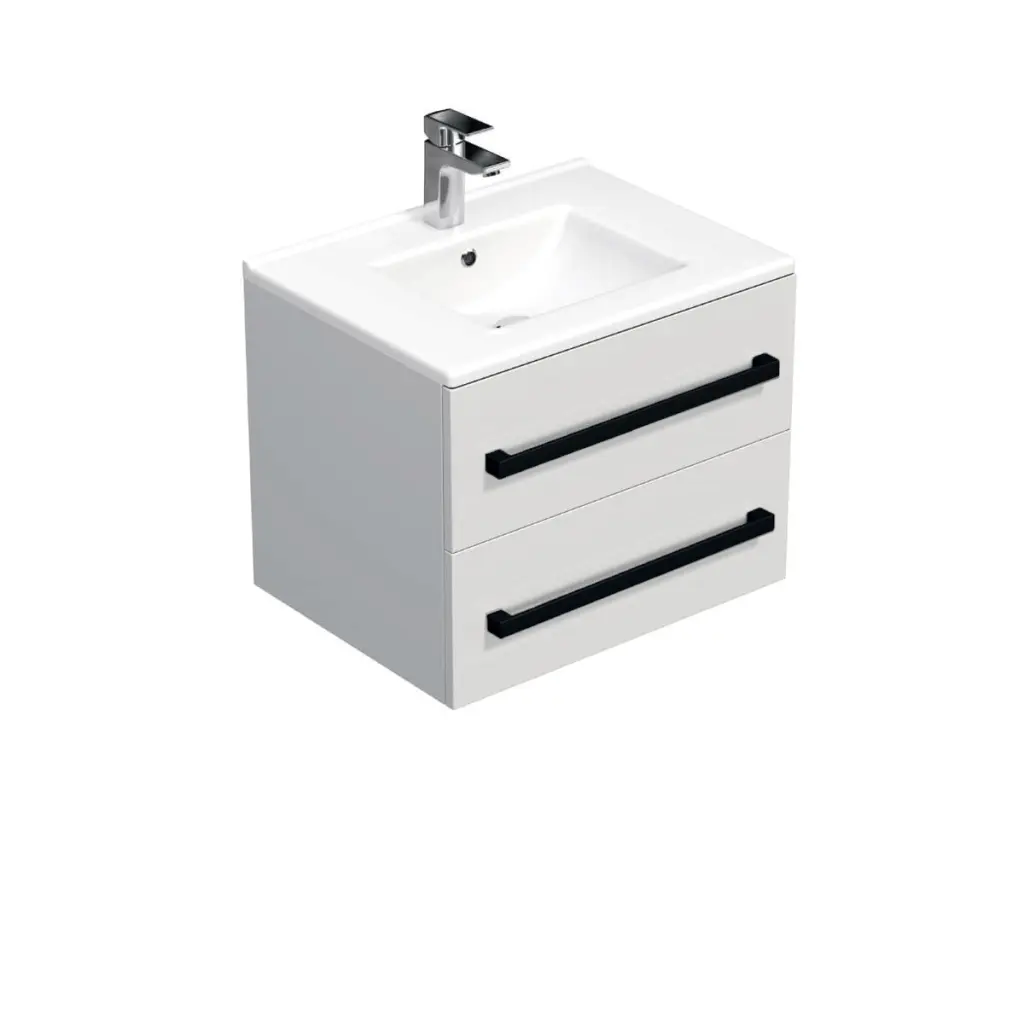 Koupelnová skříňka s černou úchytkou a umyvadlem SAT Cube Way 60x53x46 cm bílá lesk CUBE46C602BIMOD CUBE46C602BIMOD