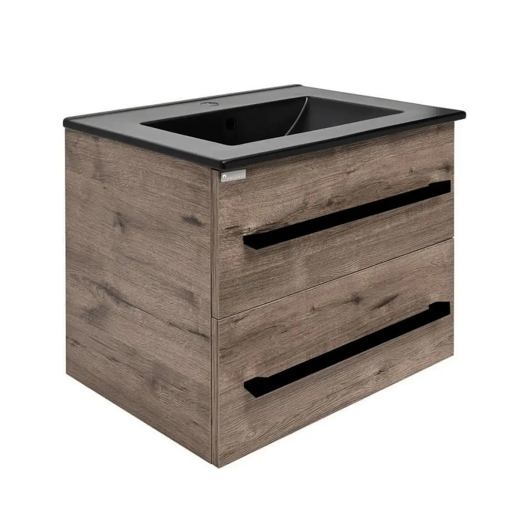 Koupelnová skříňka s černou úchytkou a umyvadlem SAT Cube Way 60x53x46 cm dub Wellington mat CUBE46C602DWMODC CUBE46C602DWMODC