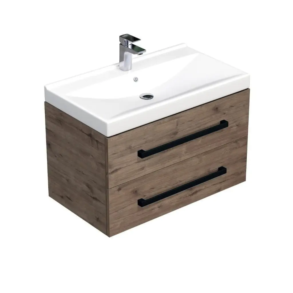 Koupelnová skříňka s černou úchytkou a umyvadlem SAT Cube Way 60x53x46 cm dub Wellington mat CUBE46C602DWVER CUBE46C602DWVER