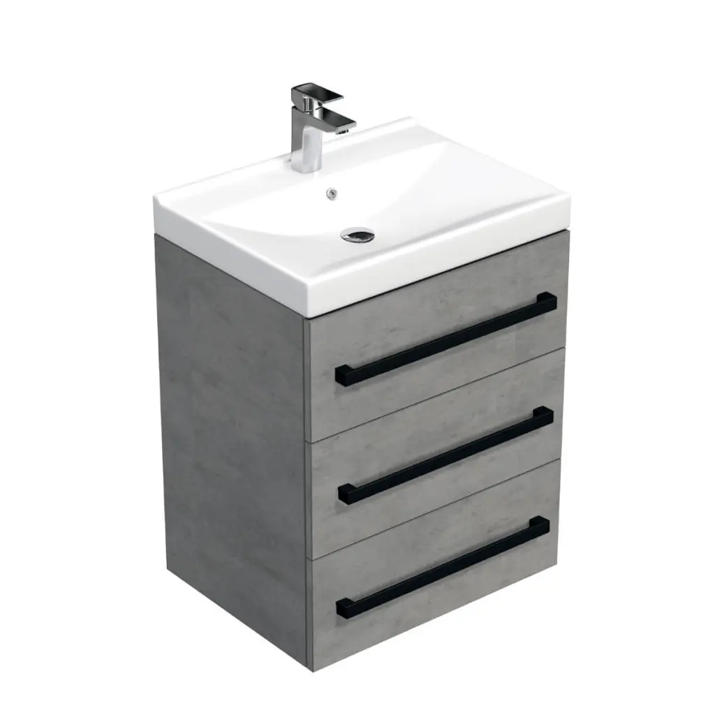 Koupelnová skříňka s černou úchytkou a umyvadlem SAT Cube Way 60x76,5x46 cm beton mat CUBE46C603BEVER CUBE46C603BEVER