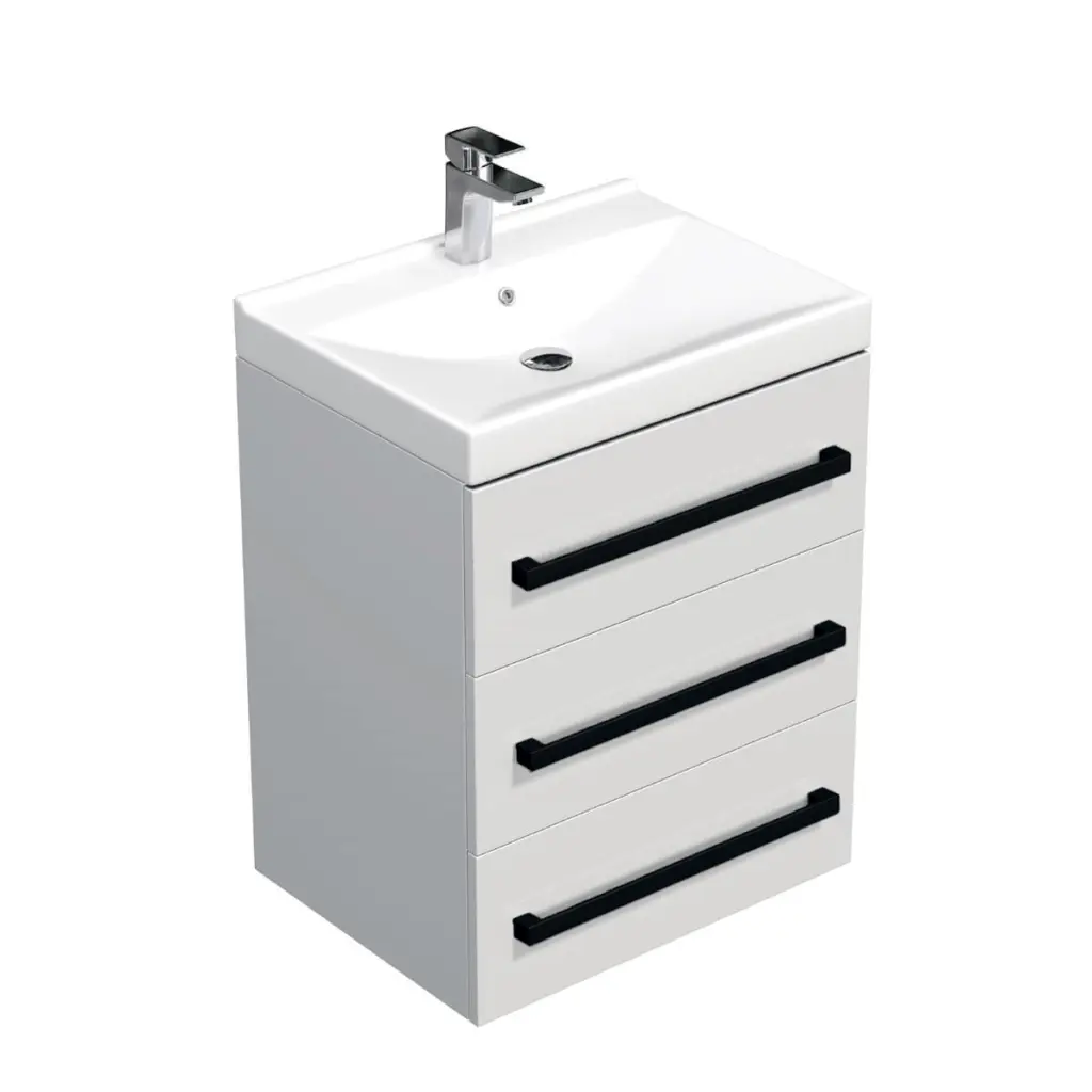 Koupelnová skříňka s černou úchytkou a umyvadlem SAT Cube Way 60x76,5x46 cm bílá lesk CUBE46C603BIVER CUBE46C603BIVER