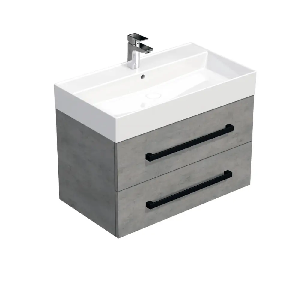Koupelnová skříňka s černou úchytkou a umyvadlem SAT Cube Way 80x53x46 cm beton mat CUBE46C802BESAT CUBE46C802BESAT