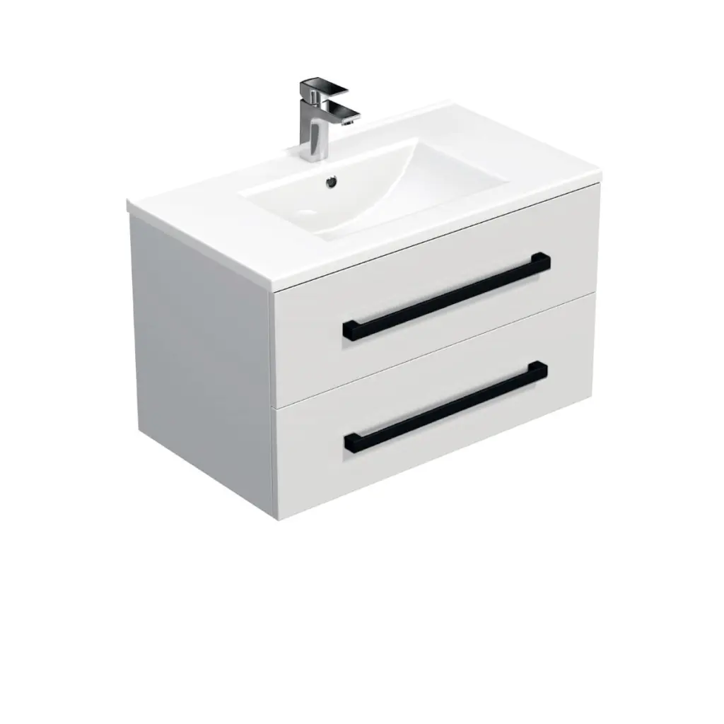 Koupelnová skříňka s černou úchytkou a umyvadlem SAT Cube Way 80x53x46 cm bílá lesk CUBE46C802BIMOD CUBE46C802BIMOD