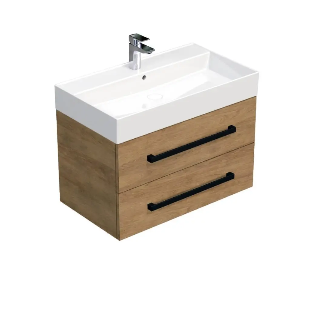 Koupelnová skříňka s černou úchytkou a umyvadlem SAT Cube Way 80x53x46 cm dub Hickory mat CUBE46C802DHSAT CUBE46C802DHSAT