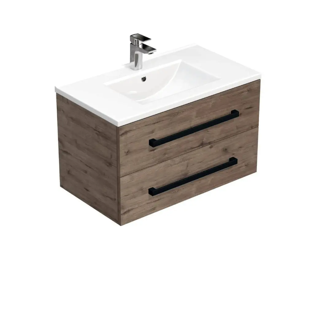 Koupelnová skříňka s černou úchytkou a umyvadlem SAT Cube Way 80x53x46 cm dub Wellington mat CUBE46C802DWMOD CUBE46C802DWMOD