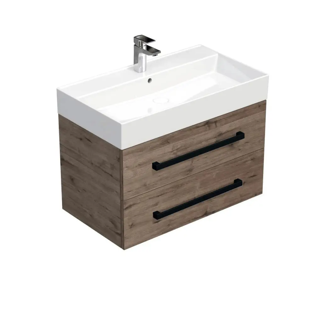 Koupelnová skříňka s černou úchytkou a umyvadlem SAT Cube Way 80x53x46 cm dub Wellington mat CUBE46C802DWSAT CUBE46C802DWSAT