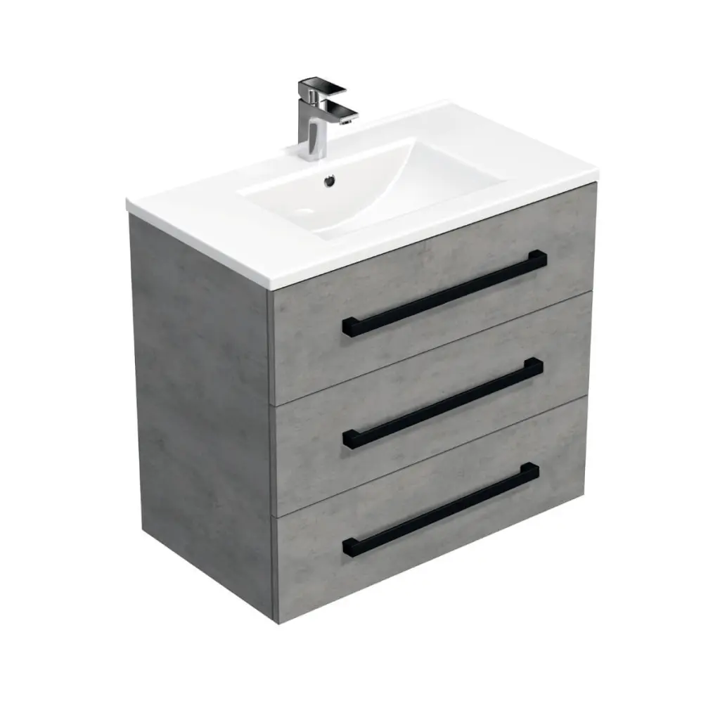 Koupelnová skříňka s černou úchytkou a umyvadlem SAT Cube Way 80x76,5x46 cm beton mat CUBE46C803BEMOD CUBE46C803BEMOD