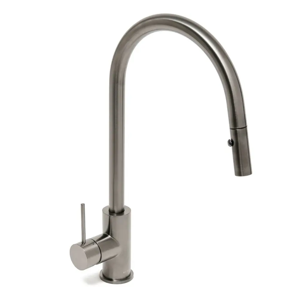 Dřezová baterie SAT Aurum s vytahovací sprškou, 2 proudy broušený gun metal SATBAUR286BGM SATBAUR286BGM