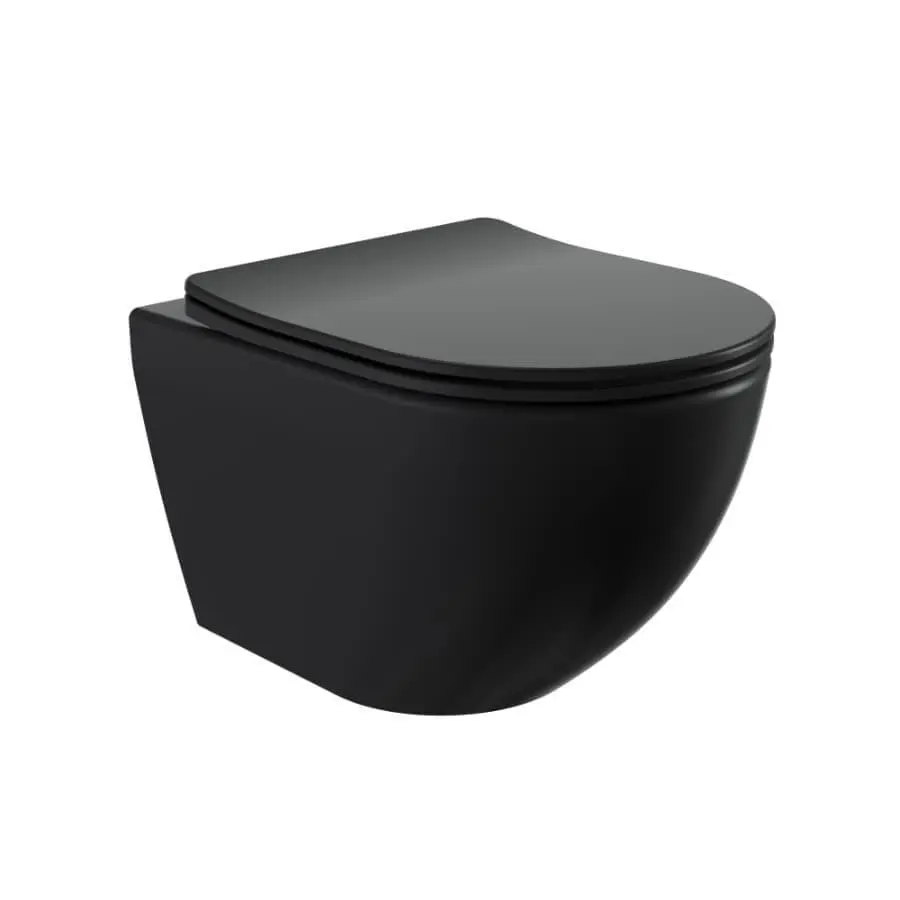 Wc s prkénkem softclose závěsné vírové SAT Fusion černá mat zadní odpad SATFUS010RTORPBKM SATFUS010RTORPBKM