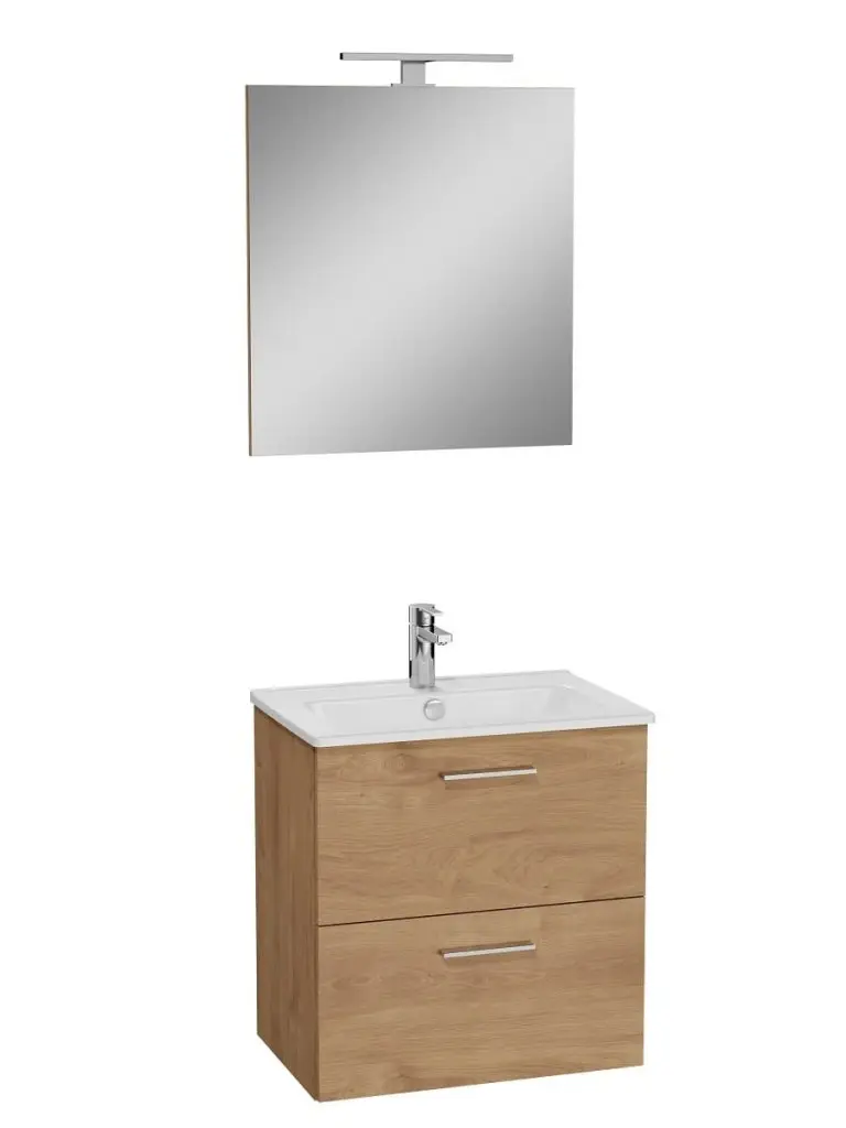 Koupelnová sestava s umyvadlem zrcadlem a osvětlením VitrA Mia 59x61x39,5 cm zlatý dub MIASET60D MIASET60D