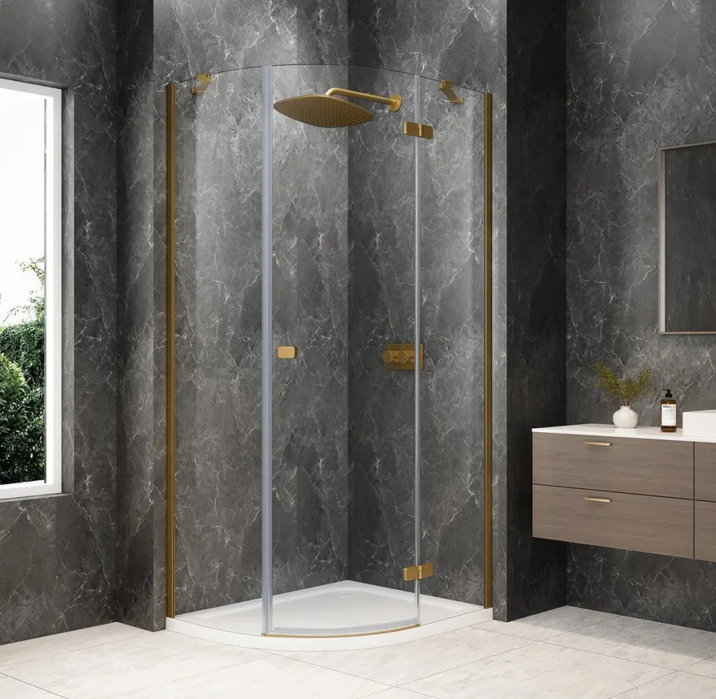POLYSAN GLOBE GOLD MATT čtvrtkruhový sprchový kout 1000x900, čiré sklo, pravé GB2190RG