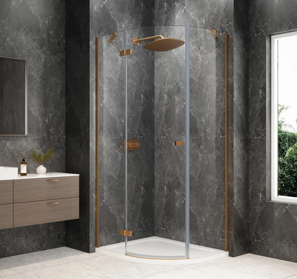 POLYSAN GLOBE COPPER MATT čtvrtkruhový sprchový kout 1000x900, čiré sklo, levé GB2190LPG