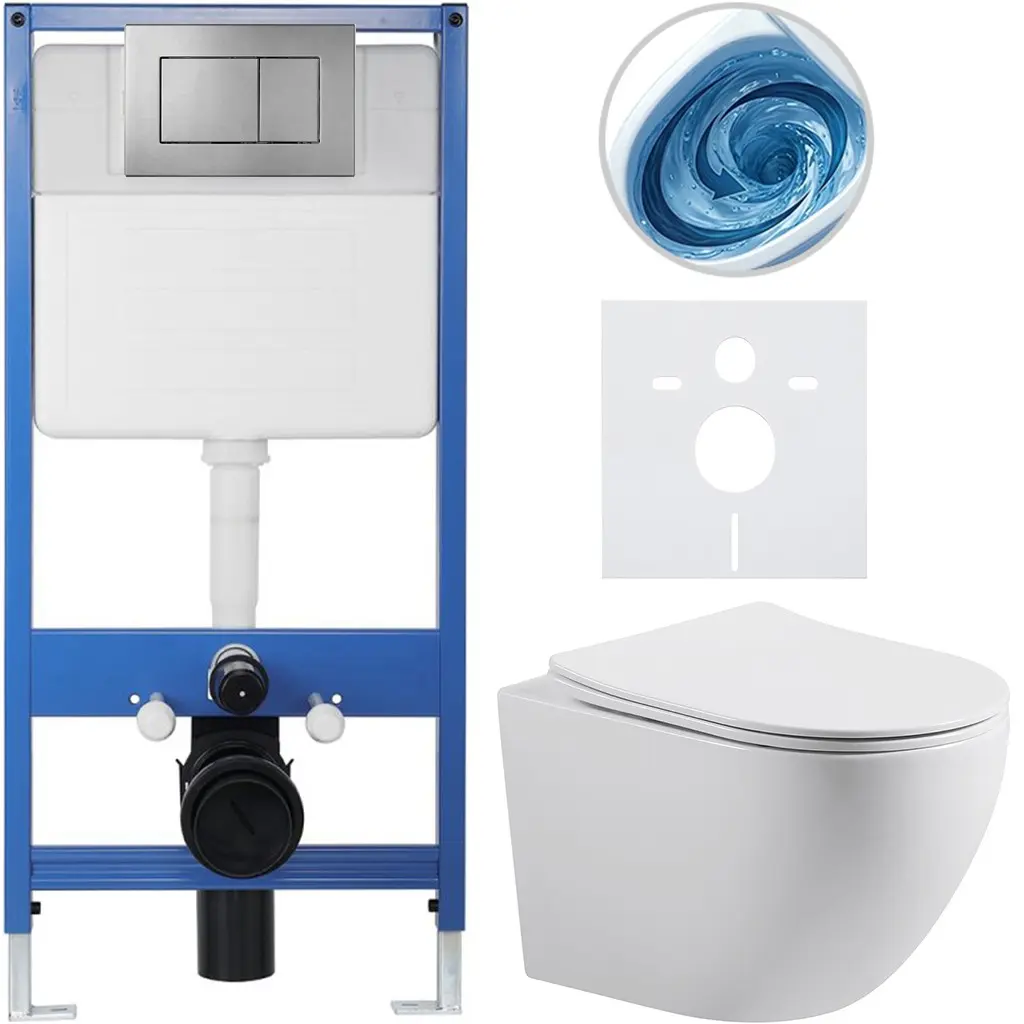 CERANO Kompletní WC set Profi/Cesso bílá lesklá WC tlačítko Classic/Tmavě šedá předstěnová instalace 49x36 CER-081300