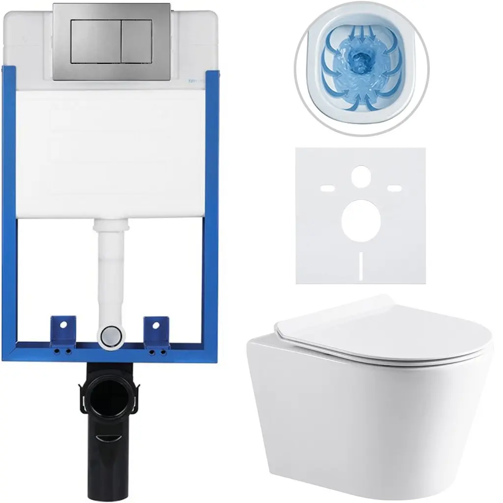 Kompletní WC set Profi/Carlito - bílá lesklá - WC tlačítko Classic/Tmavě šedá - pro zazdění - 48,5x36,5 cm