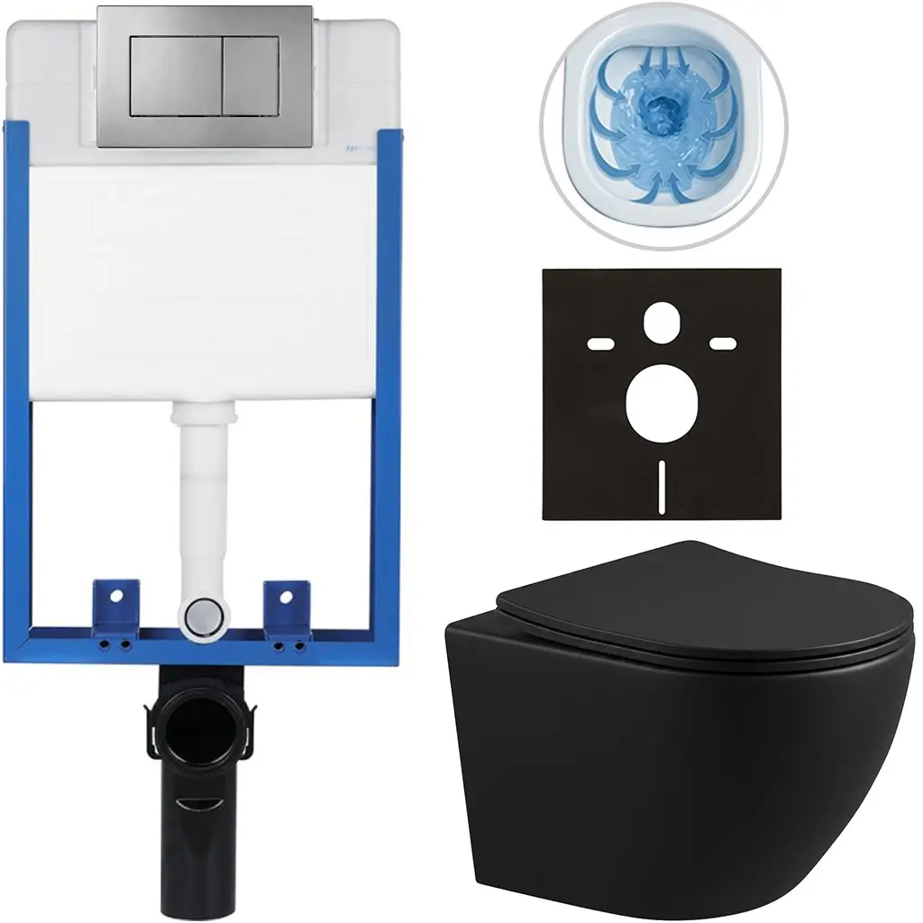 Kompletní WC set Profi/Cesso - černá matná - WC tlačítko Classic/Tmavě šedá - pro zazdění - 49x36 cm - 297861