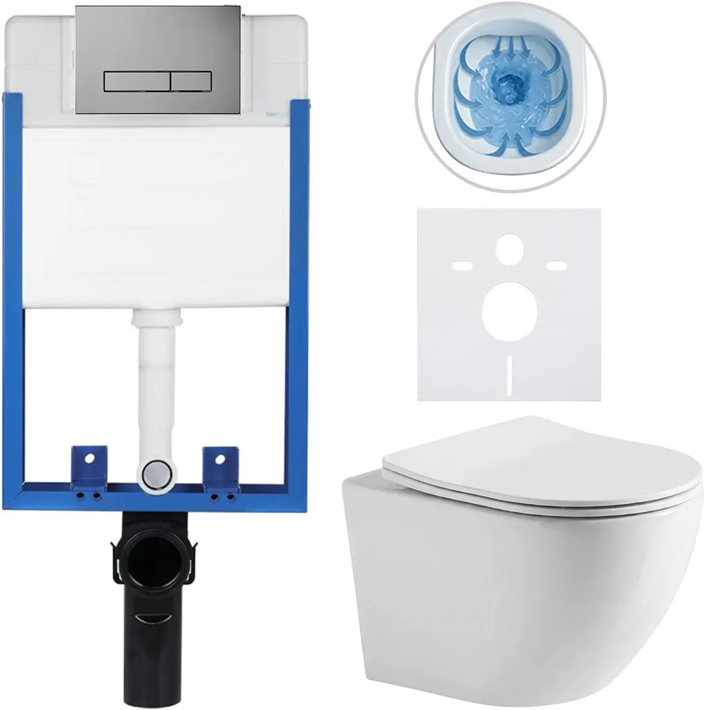 CERANO Kompletní WC set Profi/Cesso bílá lesklá WC tlačítko Slim/Tmavě šedá pro zazdění 49x36  CER-341445