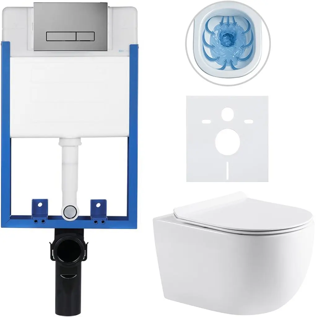 CERANO Kompletní WC set Profi/Felci bílá lesklá WC tlačítko Slim/Tmavě šedá pro zazdění 52,5x36  CER-351617