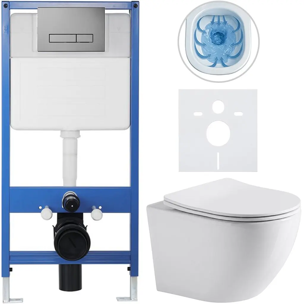 Kompletní WC set Profi/Cesso - bílá lesklá - WC tlačítko Slim/Tmavě šedá - předstěnová instalace - 49x36 cm - 416797
