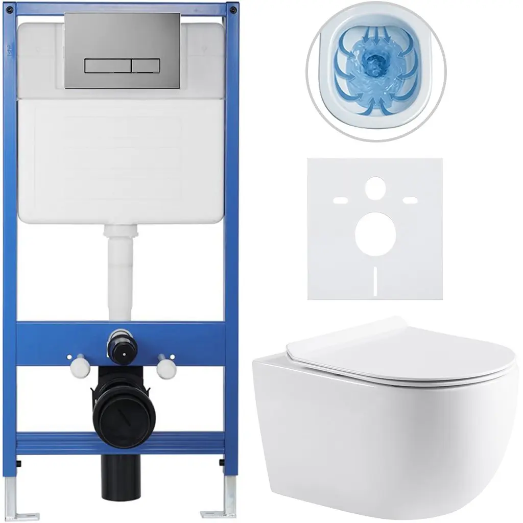 CERANO Kompletní WC set Profi/Felci bílá lesklá WC tlačítko Slim/Tmavě šedá předstěnová instalace 52,5x36 CER-483423