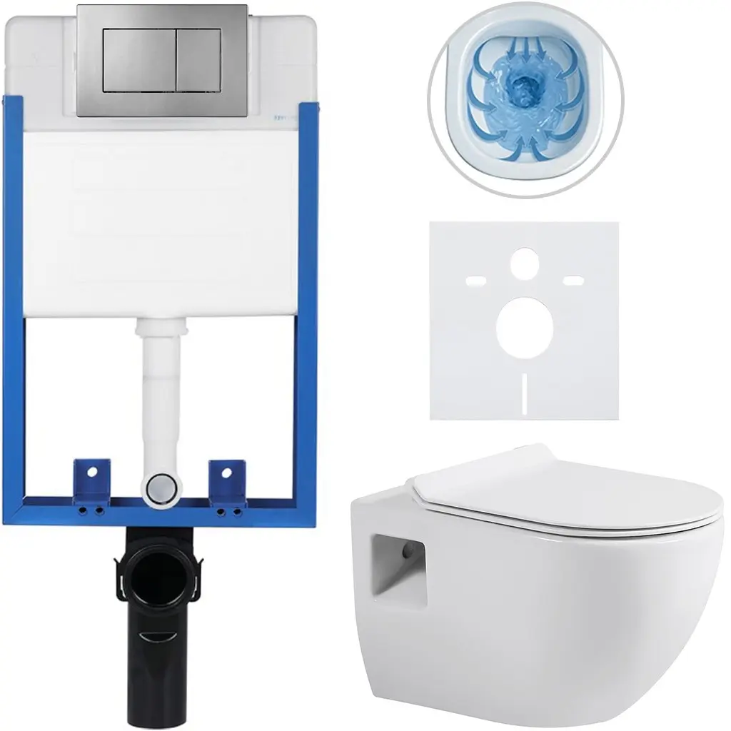 Kompletní WC set Profi/Dure - bílá lesklá - WC tlačítko Classic/Tmavě šedá - pro zazdění - 51x35 cm