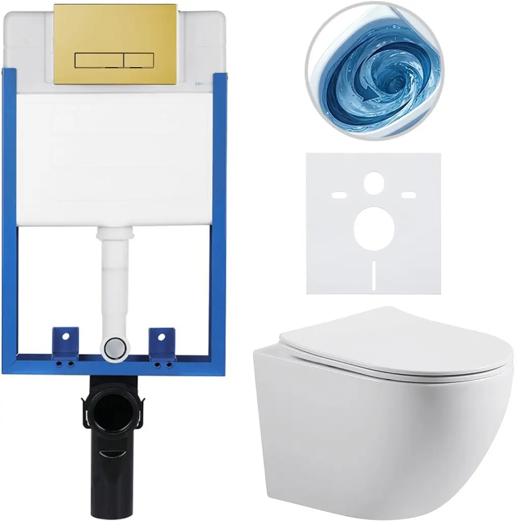 CERANO Kompletní WC set Profi/Cesso bílá lesklá WC tlačítko Slim/Zlatá pro zazdění 49x36  CER-629754