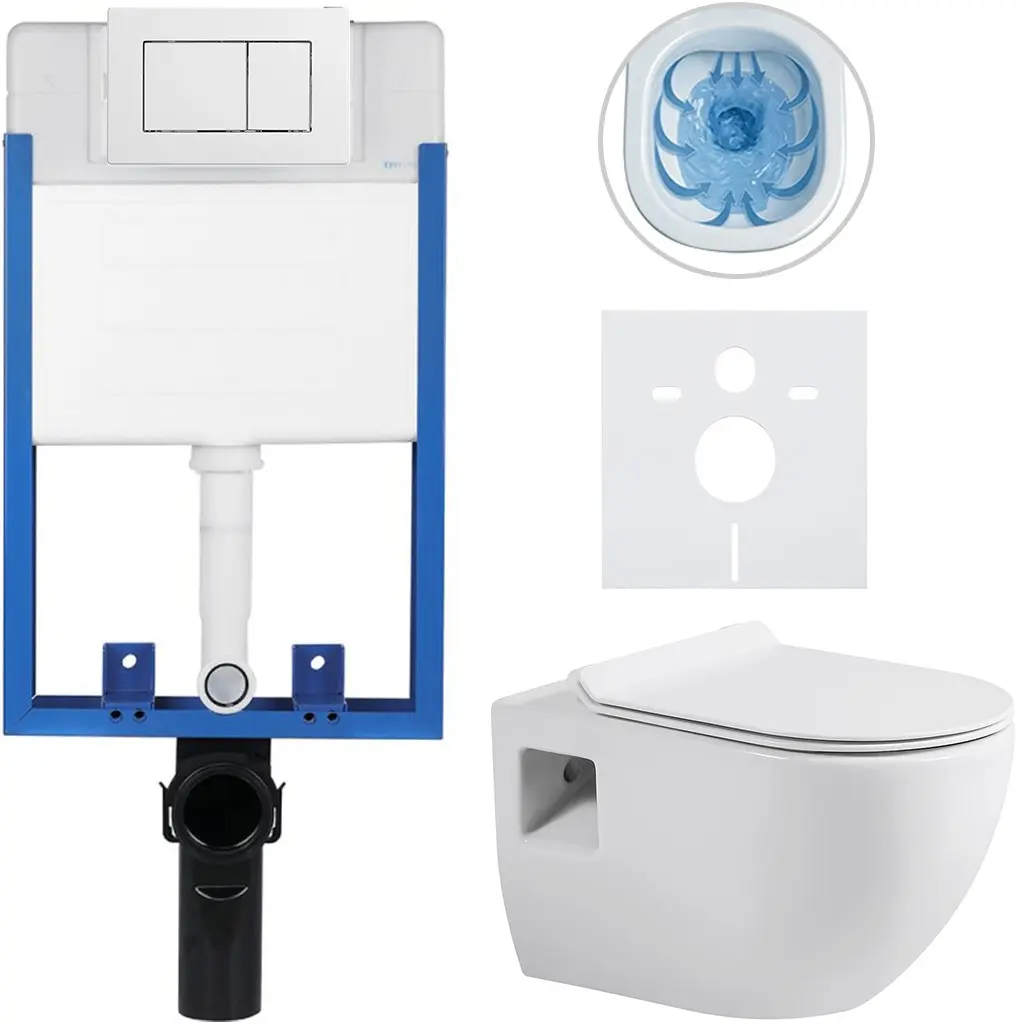CERANO Kompletní WC set Profi/Dure bílá lesklá WC tlačítko Classic/Bílá pro zazdění 51x35  CER-665299