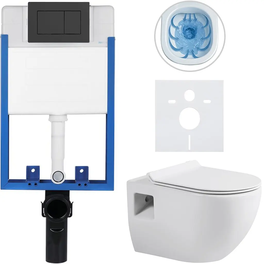 CERANO Kompletní WC set Profi/Dure bílá lesklá WC tlačítko Classic/Černá matná pro zazdění 51x35 CER-665863
