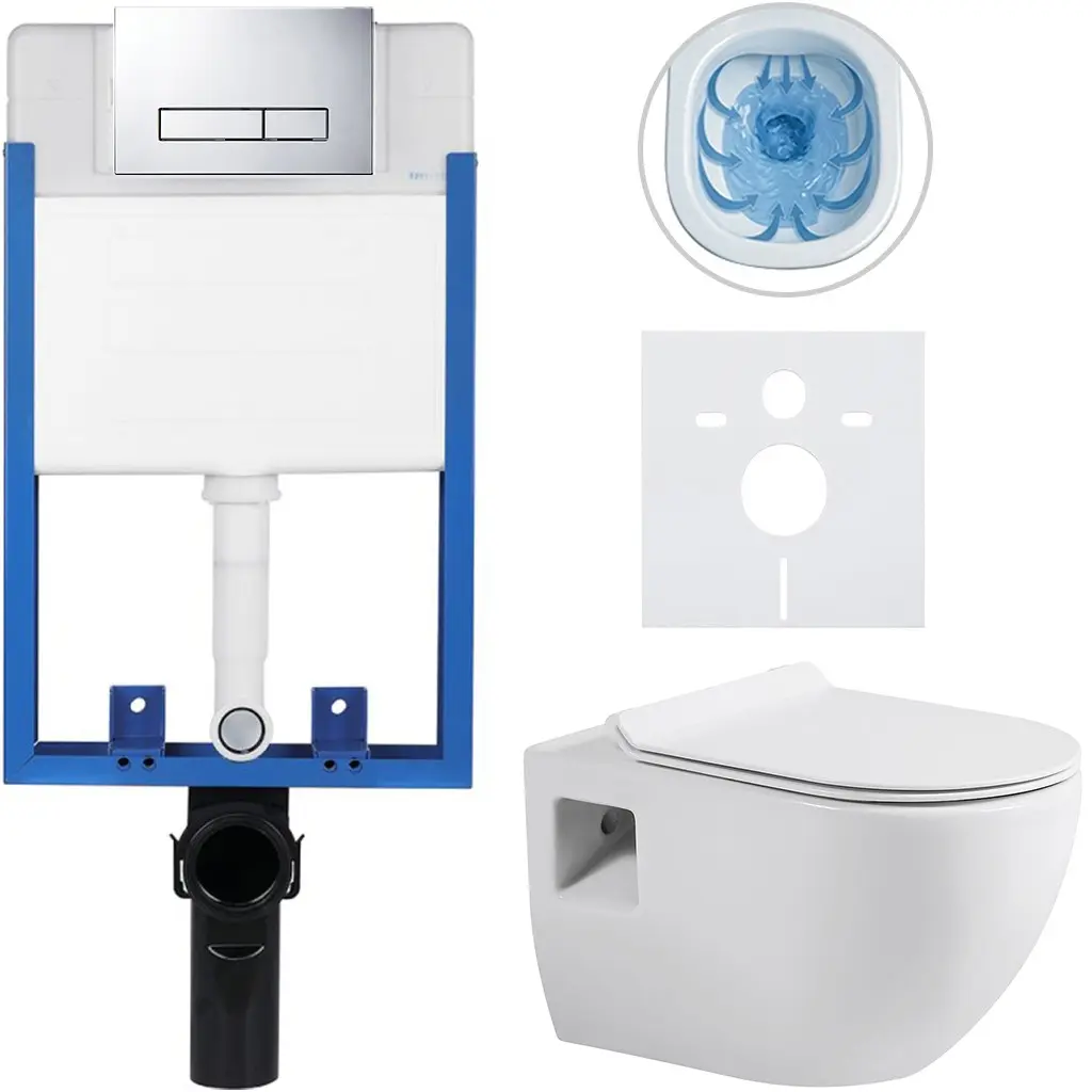 Kompletní WC set Profi/Dure - bílá lesklá - WC tlačítko Slim/Chrom - pro zazdění - 51x35 cm
