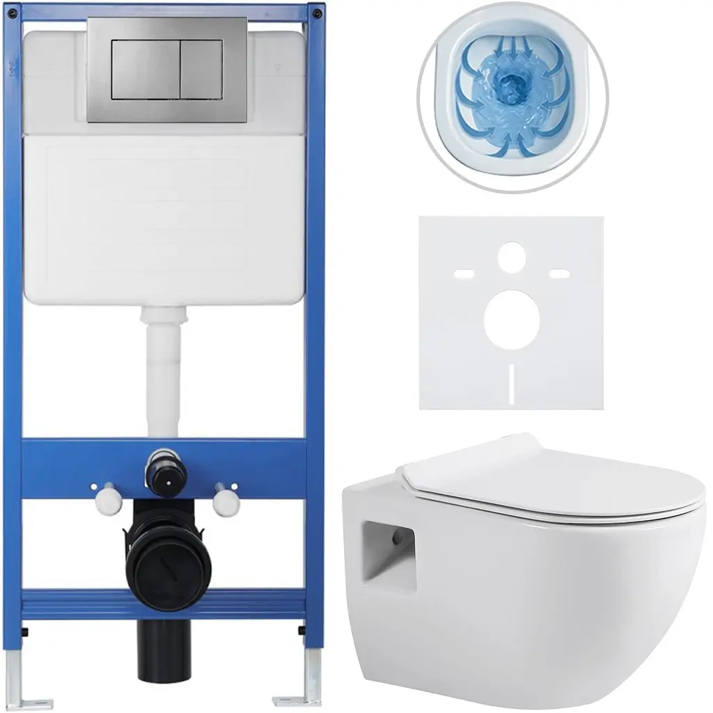 Kompletní WC set Profi/Dure - bílá lesklá - WC tlačítko Classic/Tmavě šedá - předstěnová instalace - 51x35 cm
