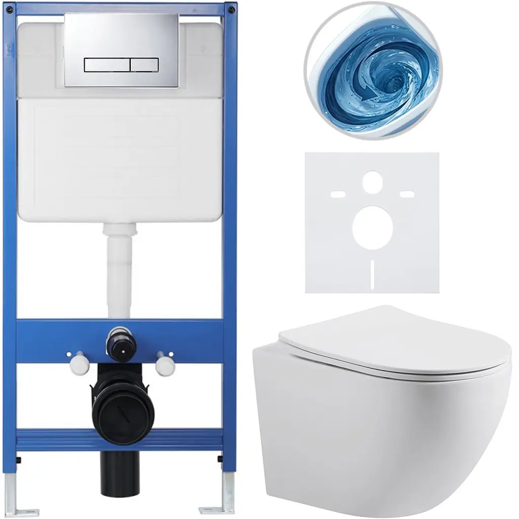 CERANO Kompletní WC set Profi/Cesso bílá matná WC tlačítko Slim/Chrom předstěnová instalace 49x36  CER-8050BD101