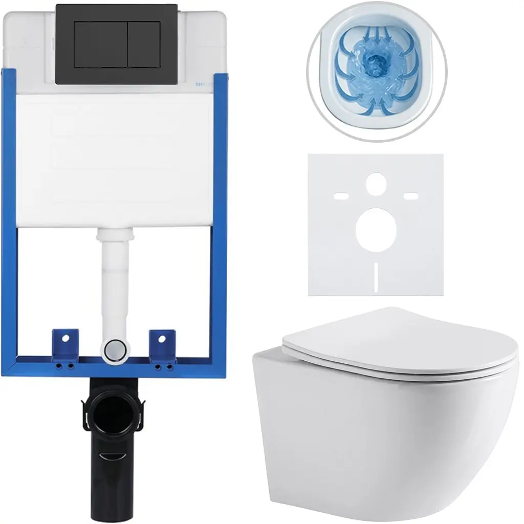 Kompletní WC set Profi/Cesso - bílá lesklá - WC tlačítko Classic/Černá matná - pro zazdění - 49x36 cm - 8050BD13
