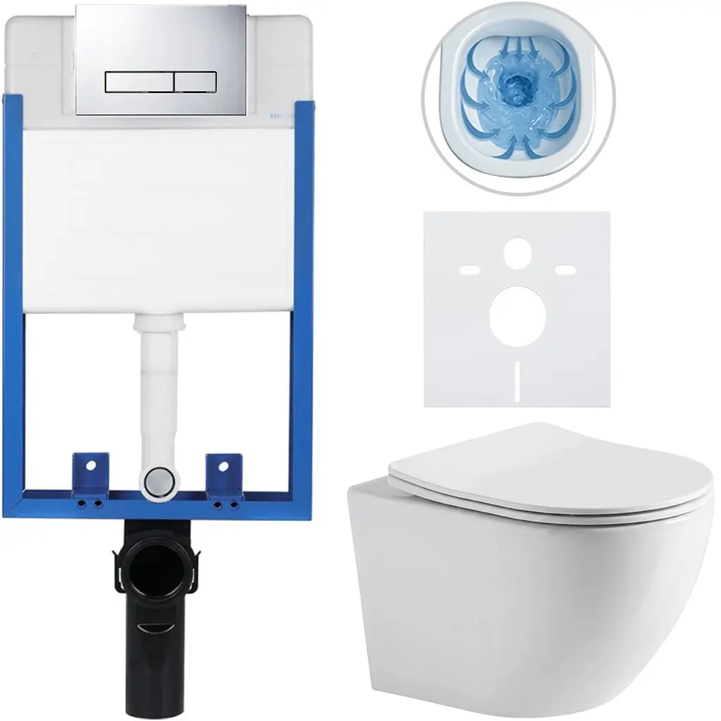 CERANO Kompletní WC set Profi/Cesso bílá lesklá WC tlačítko Slim/Chrom pro zazdění 49x36  CER-8050BD17