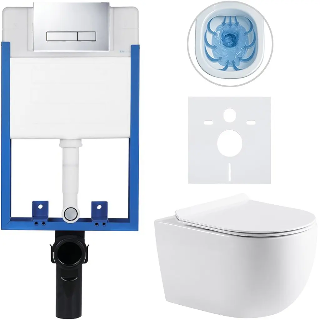 CERANO Kompletní WC set Profi/Felci bílá lesklá WC tlačítko Slim/Chrom pro zazdění 52,5x36  CER-8050BD55