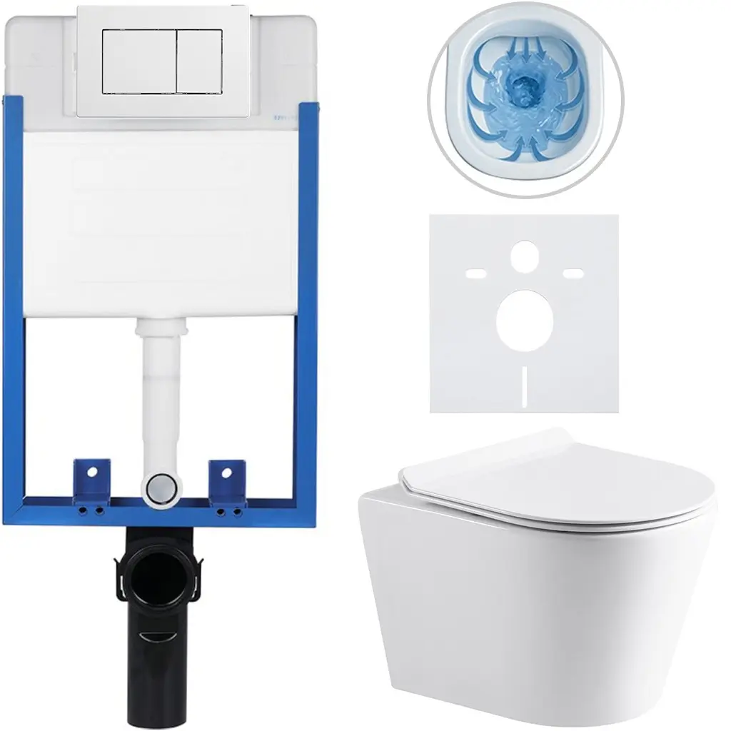 Kompletní WC set Profi/Carlito - bílá lesklá - WC tlačítko Classic/Bílá - pro zazdění - 48,5x36,5 cm