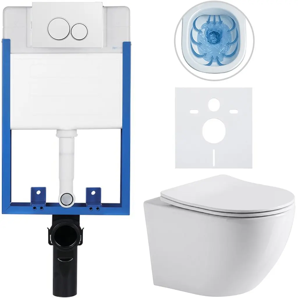 Kompletní WC set Profi/Cesso - bílá lesklá - WC tlačítko Duo/Bílá - pro zazdění - 49x36 cm - 8050BD84206