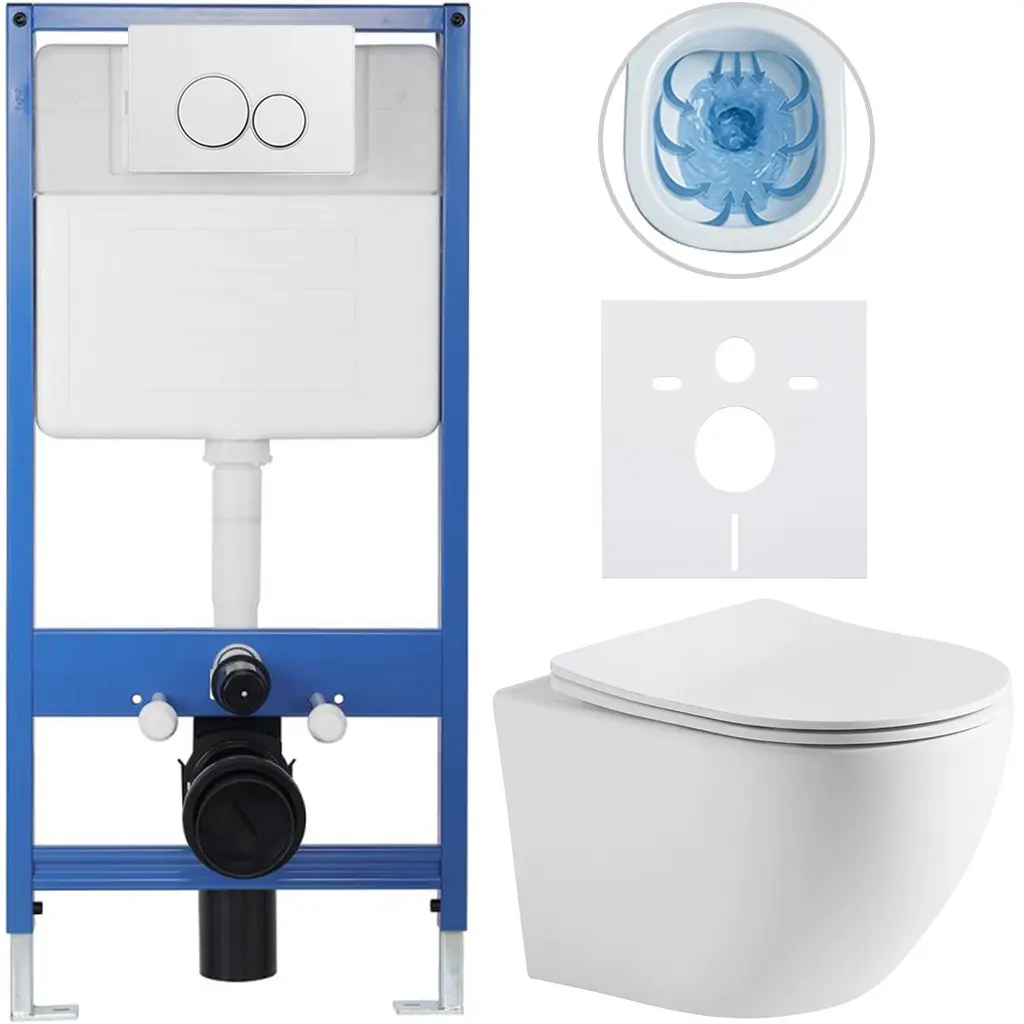 Kompletní WC set Profi/Cesso - bílá matná - WC tlačítko Duo/Bílá - předstěnová instalace - 49x36 cm - 8050BD84215