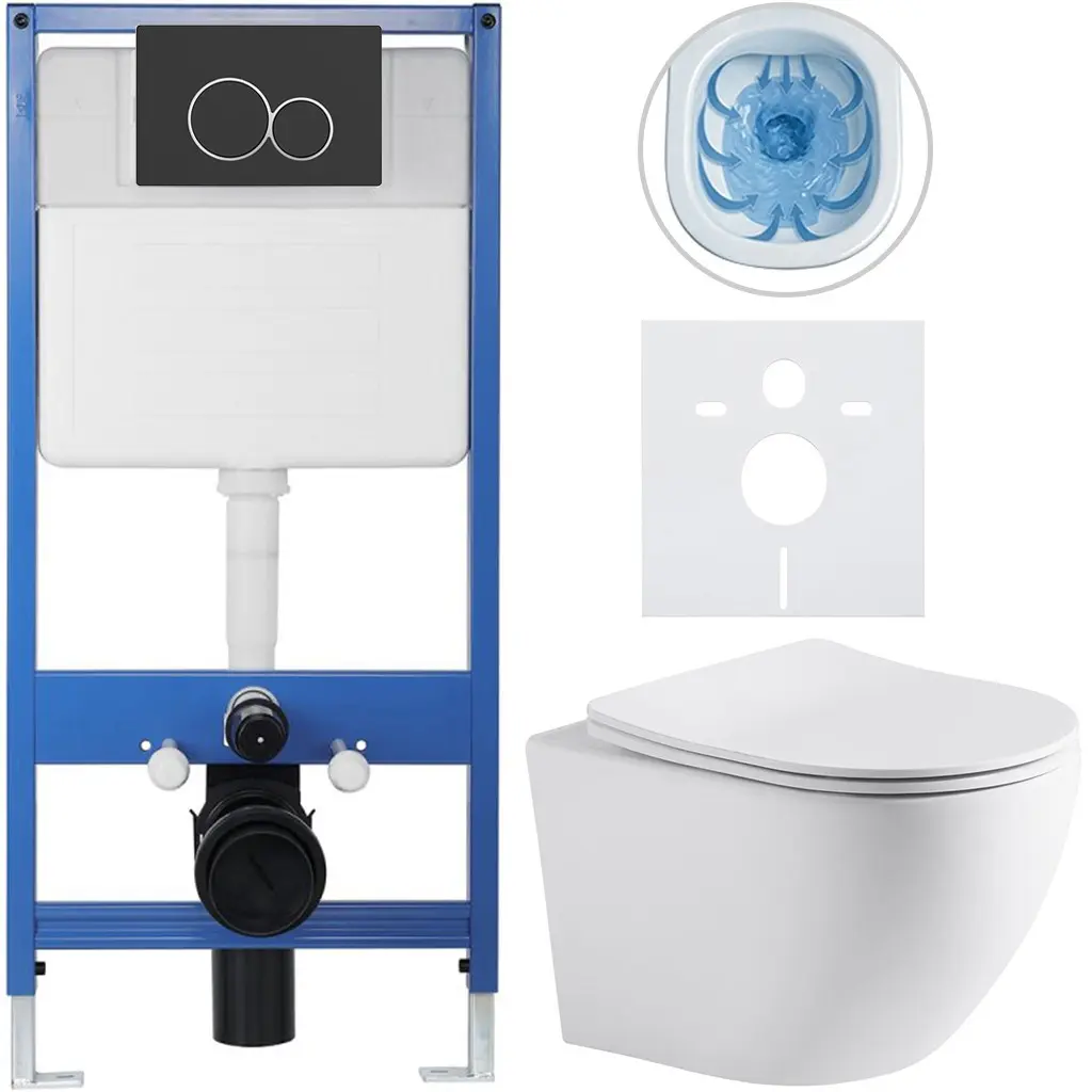 Kompletní WC set Profi/Cesso - bílá matná - WC tlačítko Duo/Černá matná - předstěnová instalace - 49x36 cm - 8050BD84217