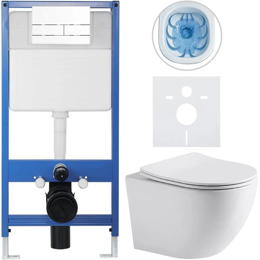 Kompletní WC set Profi/Cesso - bílá lesklá - WC tlačítko Line/Bílá - předstěnová instalace - 49x36 cm - 8050BD84239