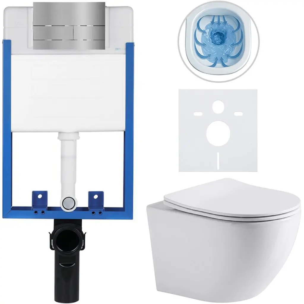CERANO Kompletní WC set Profi/Cesso bílá lesklá WC tlačítko Line/Nerez pro zazdění 49x36  CER-8050BD84242
