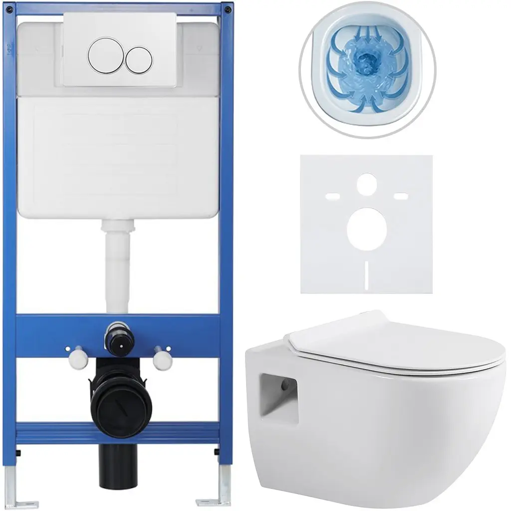 Kompletní WC set Profi/Dure - bílá lesklá - WC tlačítko Duo/Bílá - předstěnová instalace - 51x35 cm