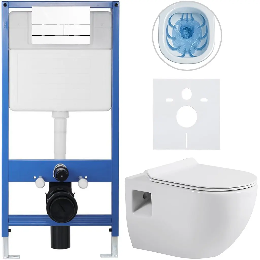 Kompletní WC set Profi/Dure - bílá lesklá - WC tlačítko Line/Bílá - předstěnová instalace - 51x35 cm