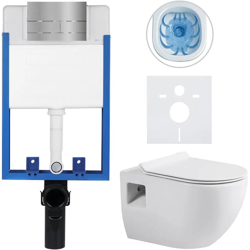 Kompletní WC set Profi/Dure - bílá lesklá - WC tlačítko Line/Nerez - pro zazdění - 51x35 cm