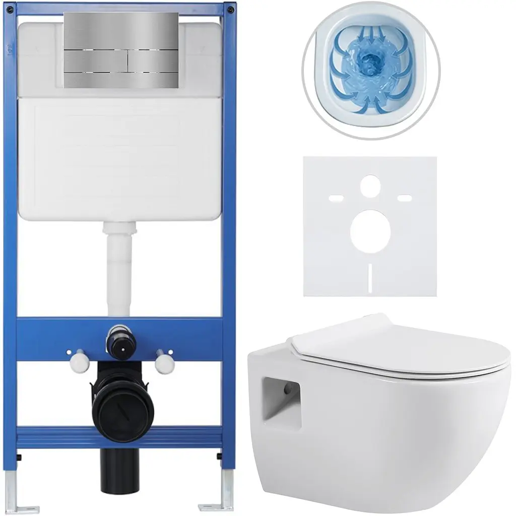 CERANO Kompletní WC set Profi/Dure bílá lesklá WC tlačítko Line/Nerez předstěnová instalace 51x35  CER-8050BD84291